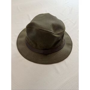 Vintage C.C. Filson Mens Hat L Waxed Canvas Tin Cloth Leather Trim Packer Hat